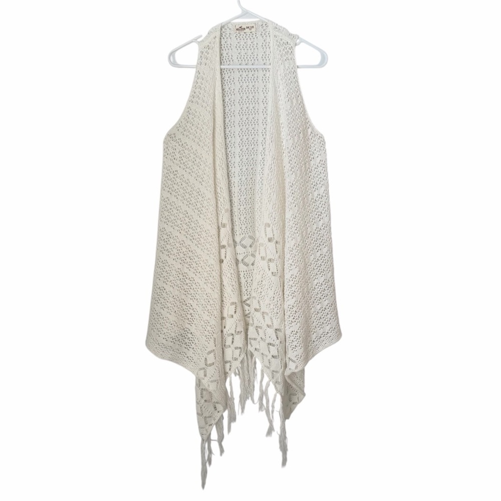 Hollister Crochet Cream Fringe Long Vest